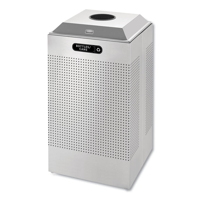 Rubbermaid Silhouette Can/Bottle Recycling Receptacle, Square, Steel, 29 gal, Silver