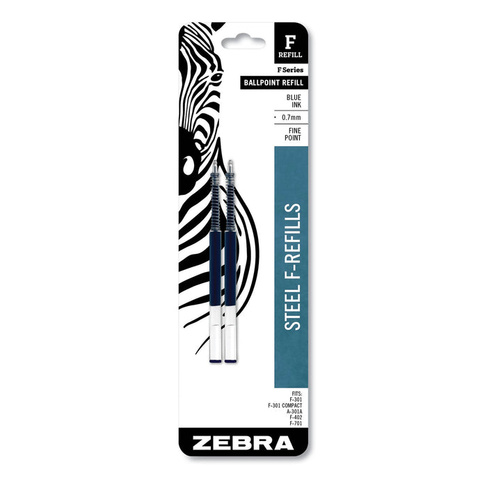 Zebra F-Refill for Zebra F-Series Ballpoint Pens, Fine Conical Tip, Blue Ink, 2/Pack