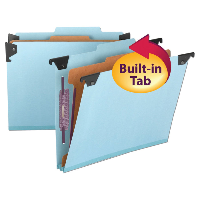 Smead FasTab Hanging Pressboard Classification Folders, 1 Divider, Letter Size, Blue