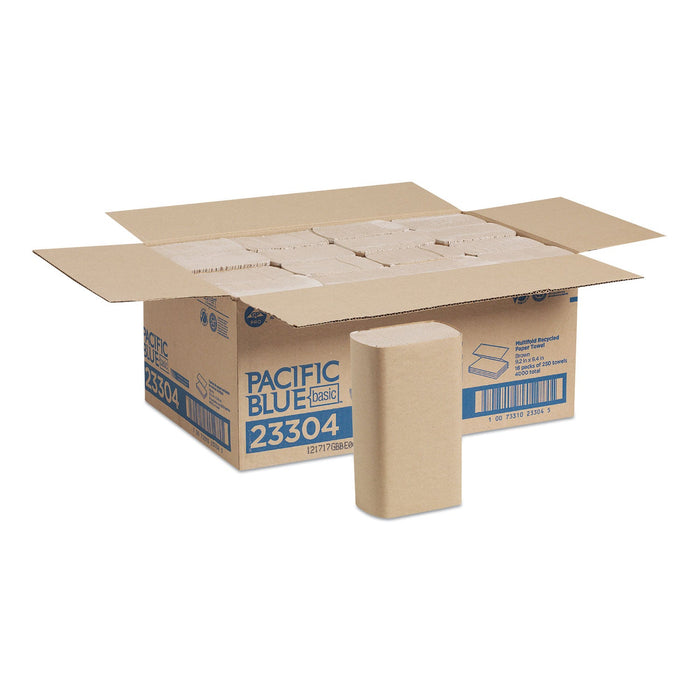 Georgia Pacific Pacific Blue Basic M-Fold Paper Towels, 9.2 x 9.4, Brown, 250/Pack, 16 Packs/Carton