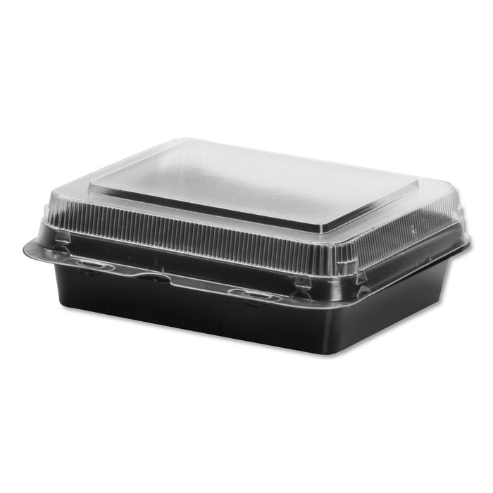 Dart Creative Carryouts Hinged Plastic Hot Deli Boxes, Medium Snack Box, 18 oz, 6.22 x 5.9 x 2.1, Black/Clear, 200/Carton