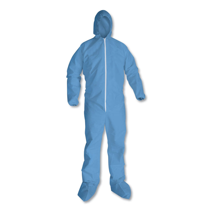 KleenGuard A65 Zipper Front Hood and Boot Flame-Resistant Coveralls, Elastic Wrist and Ankles, 2X-Large,Blue, 25/Carton