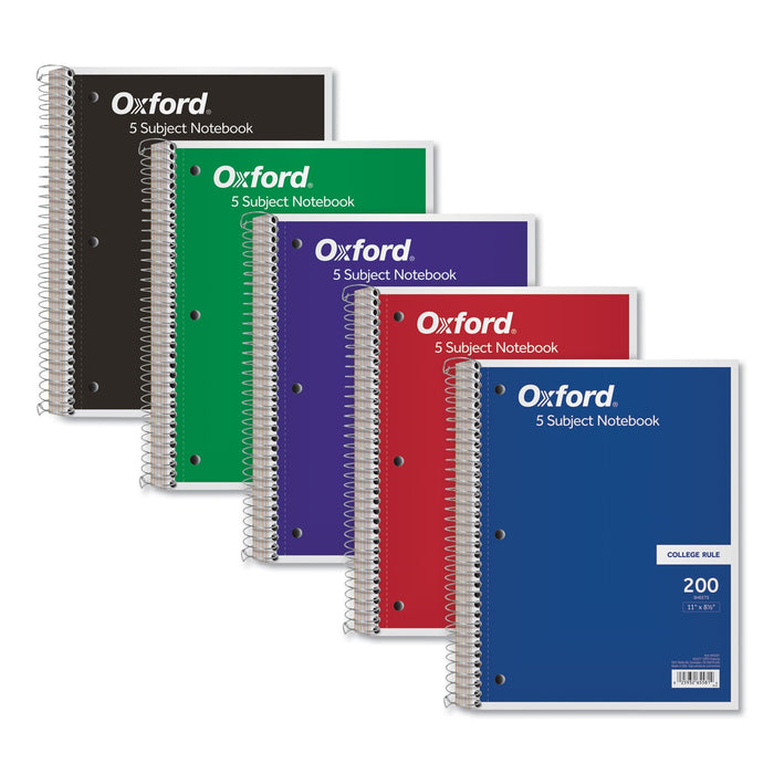 Oxford Coil-Lock Wirebound Notebooks, 3-Hole Punched, 5 Subject, Medium/College Rule, Randomly Assorted Covers, 11 x 8.5, 200 Sheets