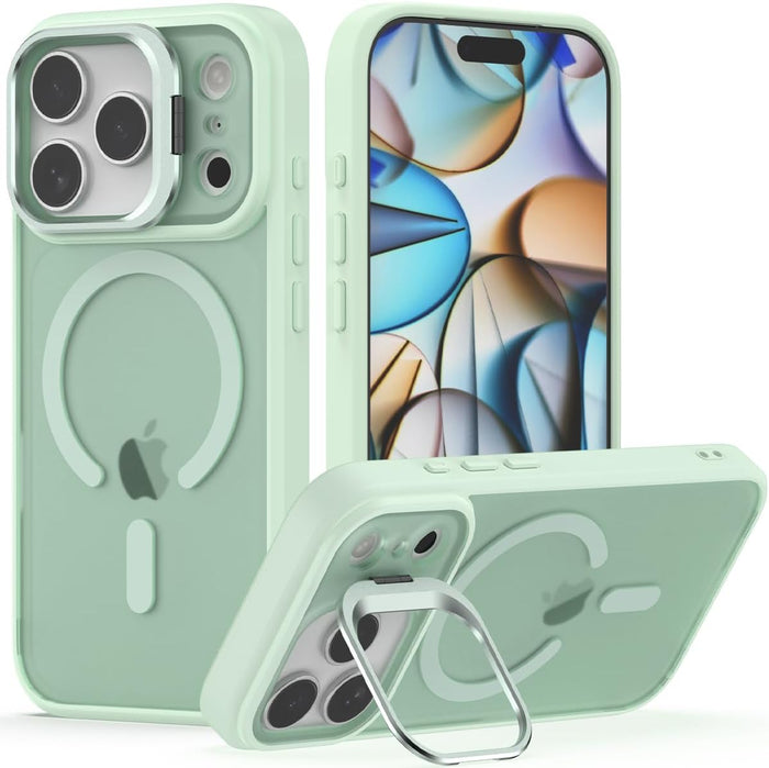 Magnetic Kickstand Case for iPhone 17 Pro Mint Military-Grade Shockproof Matte Semi-Clear Cover by Merch Section