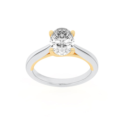 1Cttw Oval Shaped Lab Grown Diamond (F/VS) Two Tone Cathedral Shank Solitaire Engagement Ring in 14K Gold by Fine Color Jewels