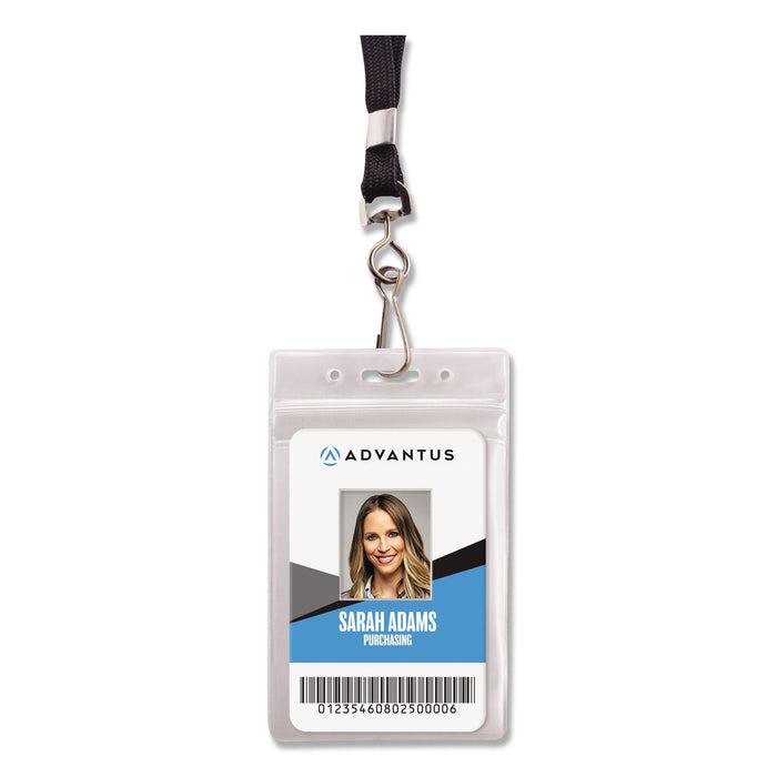 Advantus Resealable ID Badge Holders, J-Hook and 36" Lanyard, Vertical, Frosted 3.68" x 5" Holder, 2.38" x 3.75" Insert, 20/Pack