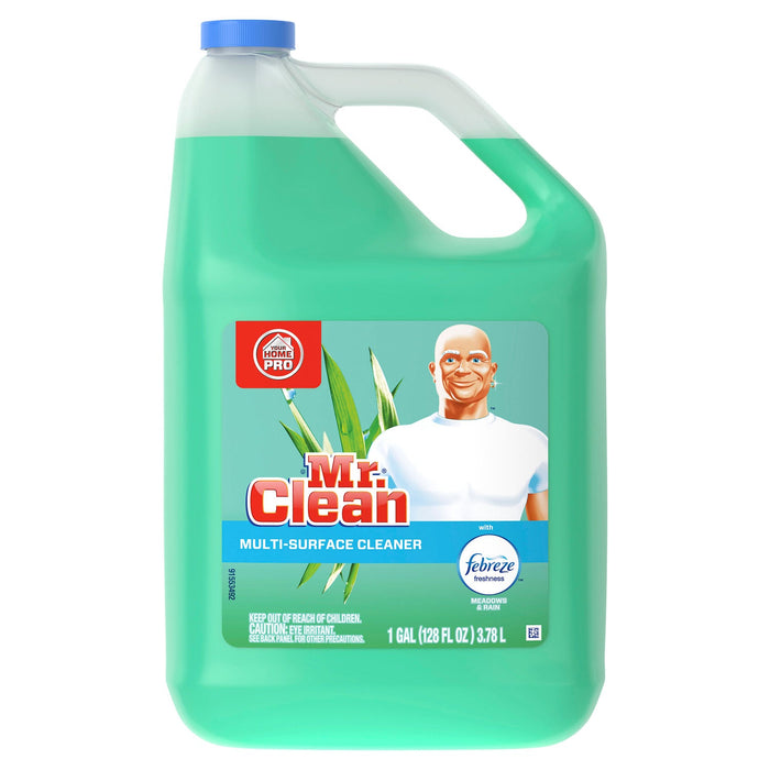 Mr. Clean Multipurpose Cleaning Solution with Febreze,128 oz Bottle, Meadows and Rain Scent, 4/Carton