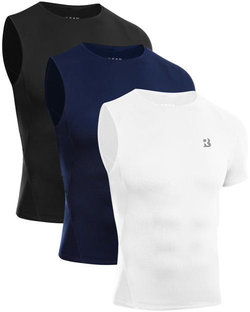 Roadbox Men's Compression Short Sleeve Athletic Shirt Black+White+Navy Size XL by Deal US