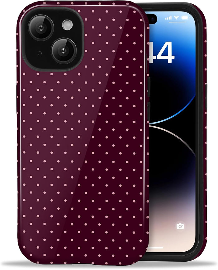Cute Polka Dot Case for iPhone 13/14 Burgundy Summer Aesthetic Design by Merch Section