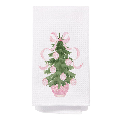 SPBL&L Chinoiserie Christmas Kitchen Towels Pink Bow Tree 16x24 Inch Set of 2 by Deal US