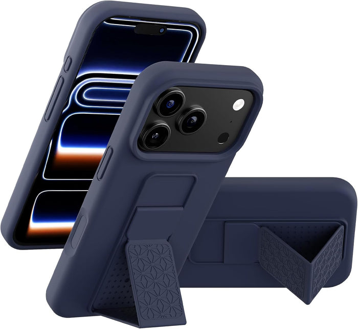Silicone Kickstand Case with Hand Strap for iPhone 17 Pro Blue by Merch Section