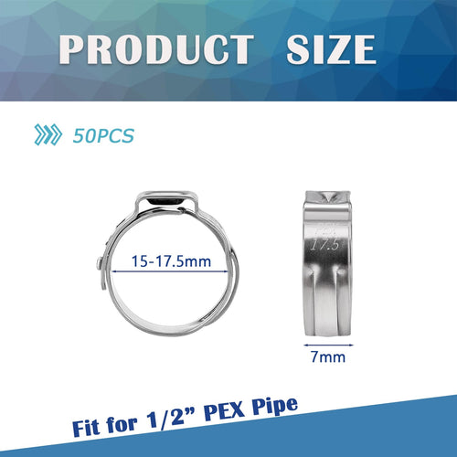 HayEastdor 50PCS 1/2" PEX Cinch Crimp Clamp Rings 304 Stainless Steel by Deal US