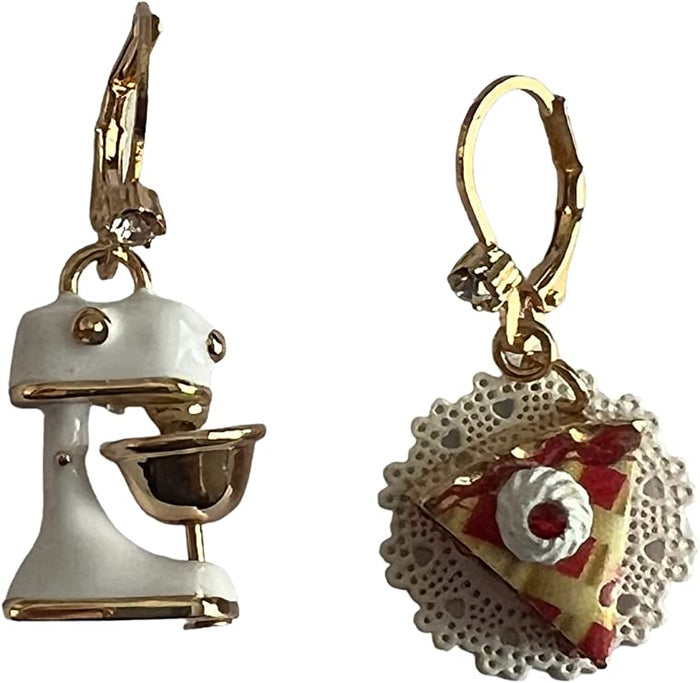 Betsey Johnson Gold Tone Stand Mixer and Cherry Pie Slice Baby Cakes Drop Earrin by Vanessa Jane