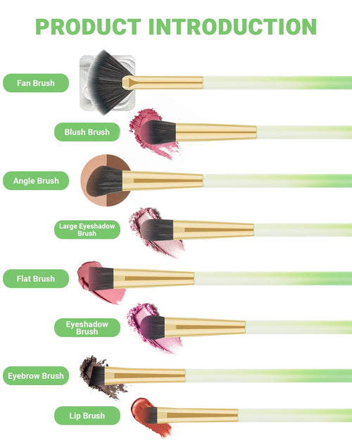 Eye Makeup Brush Set, 8 Pcs Update Synthetic Eyeshadow Brush Angled Eyebrow Brush Lip Brush with 3Pcs Powder Puffs and Green Case