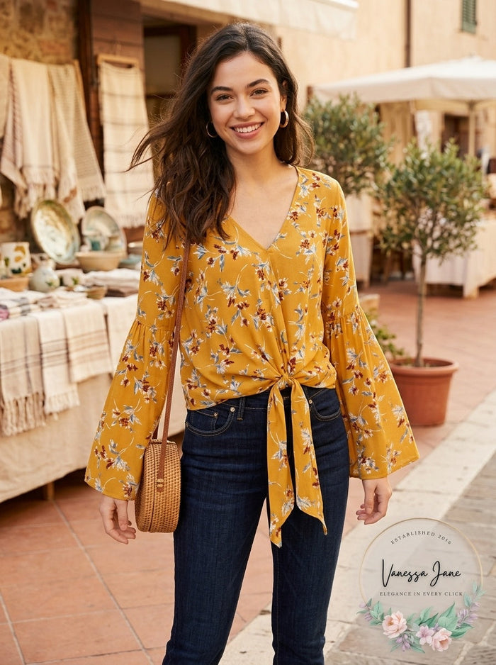 Polly & Esther Juniors Tie-Front Bell-Sleeve Top by Vanessa Jane