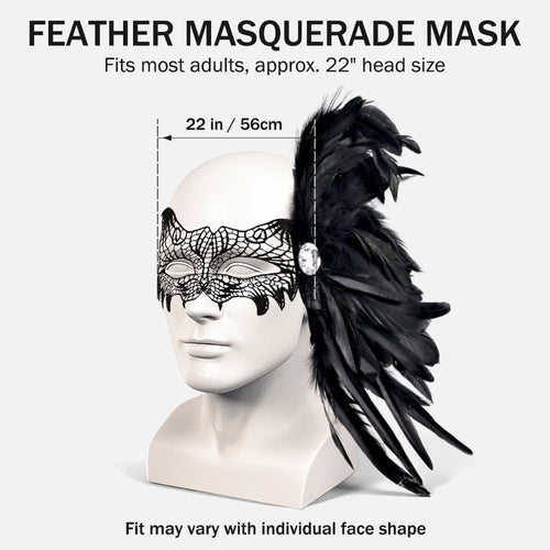 Livresse Fox Lace Feather Masquerade Mask Black Elastic Strap One Size by Deal US