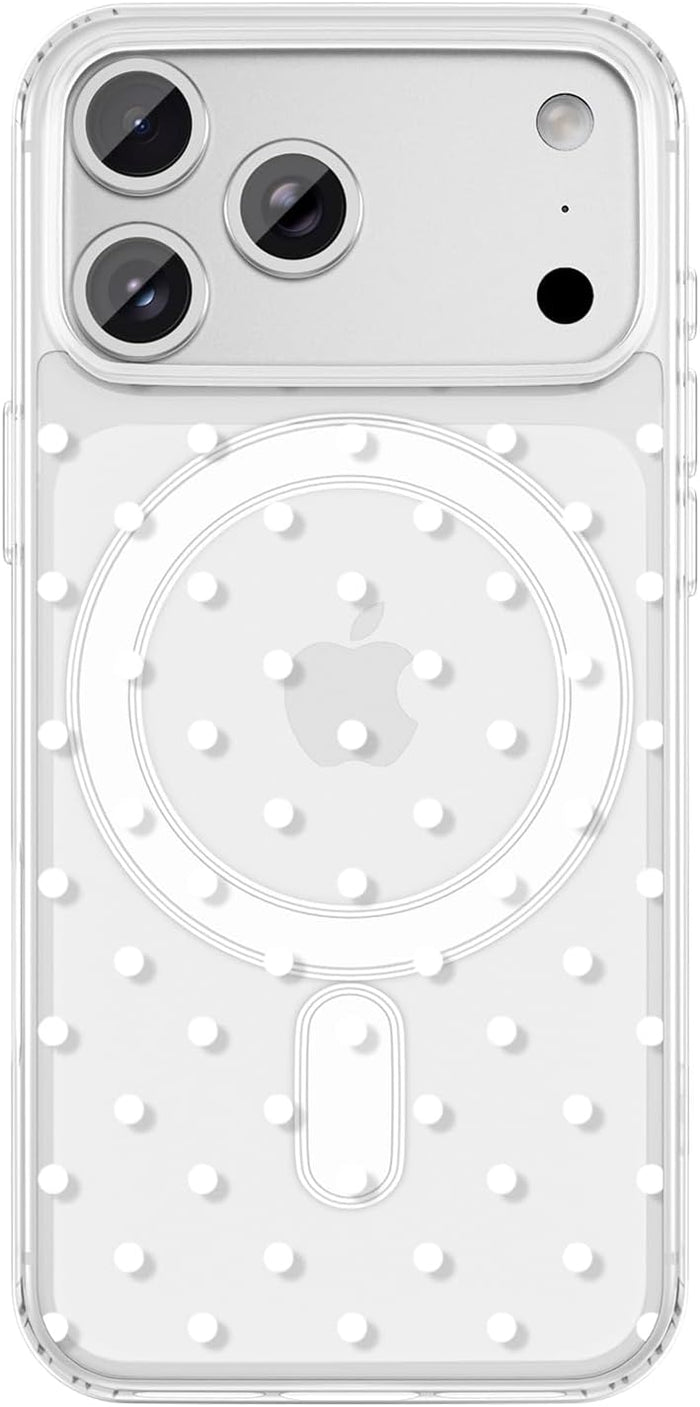 Magnetic Polka Dot Case for iPhone 17 Pro 6.3" White Clear Slim Shockproof Cover by Merch Section