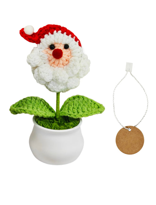 GOMICRAFT Handmade Crochet Santa Claus Christmas Decor Red Potted Plant by Deal US