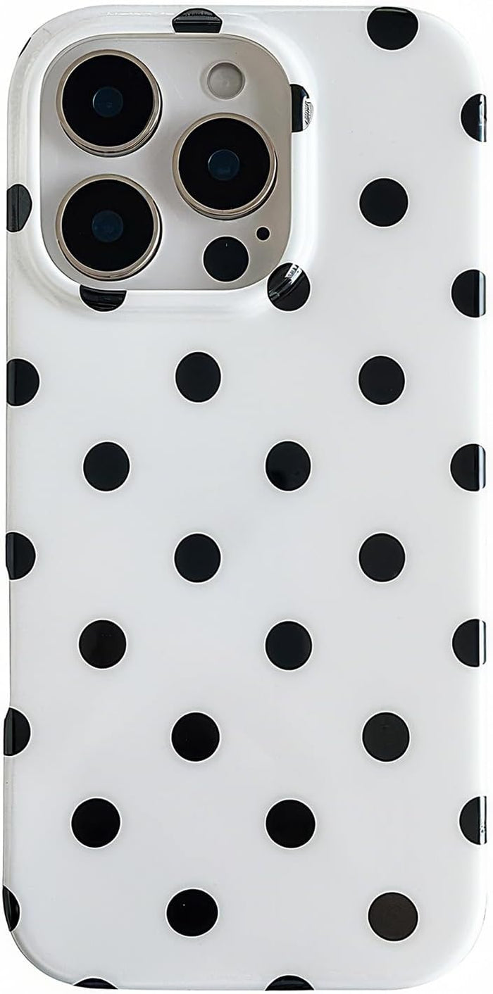 Cute Aesthetic Polka Dot Case for iPhone 15 White Raised Edge Protection Soft Anti-Scratch Back Slim Glossy by Merch Section