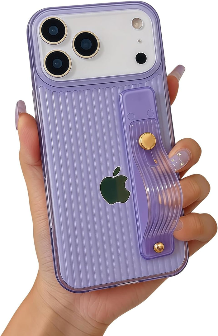 Clear TPU Case with Finger Strap Kickstand for iPhone 17 Pro 6.3" Purple by Merch Section