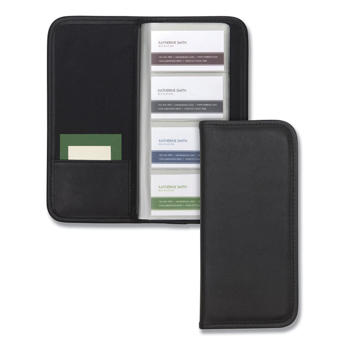 Samsill Professional Vinyl Business Card File, Holds 160 2 x 3.5 Cards, 4.75 x 10.13, Black