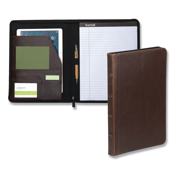 Samsill Vintage Hardback Zipper Portfolio, Vinyl, Dark Brown, 11 x 8 1/2