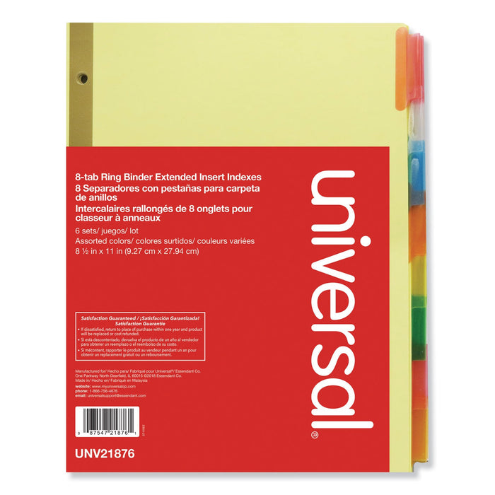Universal Deluxe Extended Insertable Tab Indexes, 8-Tab, 11 x 8.5, Buff, Assorted Tabs, 6 Sets