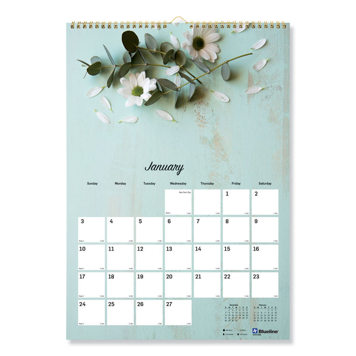 Blueline Romantic Wall Calendar, Romantic Floral Photography, 12 x 17, Multicolor/White Sheets, 12-Month (Jan to Dec): 2023