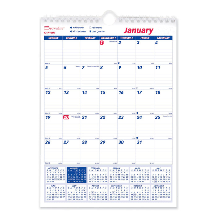 Brownline Twin-Wirebound Wall Calendar, One Month per Page, 8 x 11, White Sheets, 12-Month (Jan to Dec): 2023