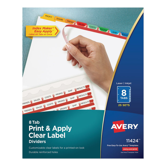 Avery Print and Apply Index Maker Clear Label Dividers, 8-Tab, Color Tabs, 11 x 8.5, White, Traditional Color Tabs, 25 Sets