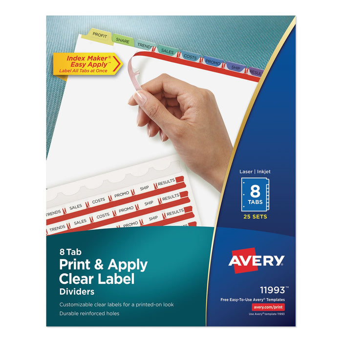 Avery Print and Apply Index Maker Clear Label Dividers, 8-Tab, Color Tabs, 11 x 8.5, White, Contemporary Color Tabs, 25 Sets