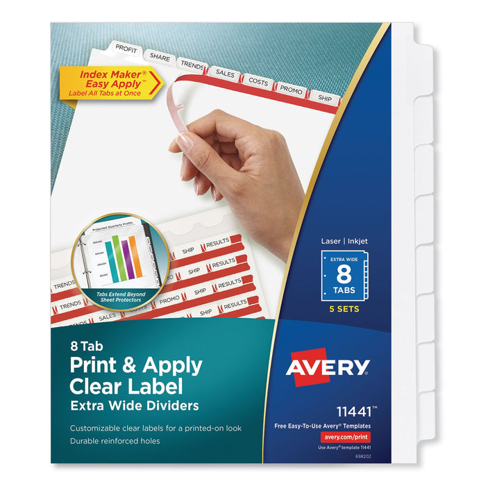 Avery Print and Apply Index Maker Clear Label Dividers, Extra Wide Tabs, 8-Tab, 11.25 x 9.25, White, 5 Sets