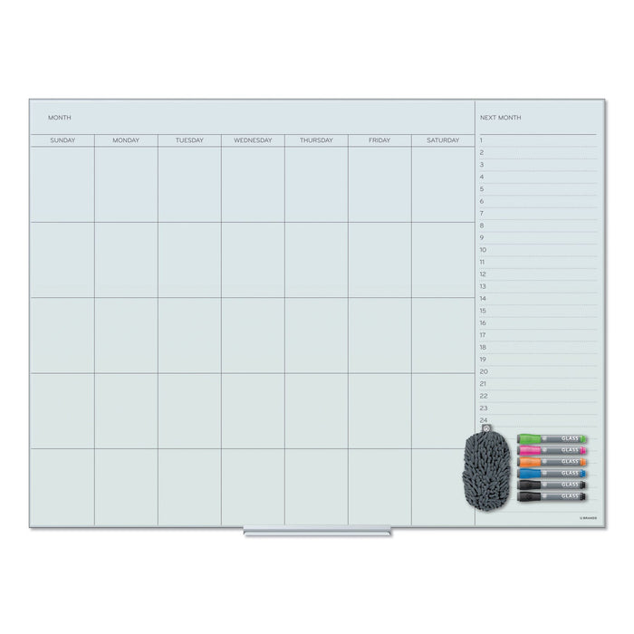 U Brands Floating Glass Dry Erase Undated One Month Calendar, 48 x 36, White