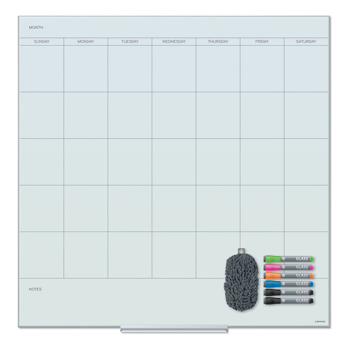 U Brands Floating Glass Dry Erase Undated One Month Calendar, 36 x 36, White