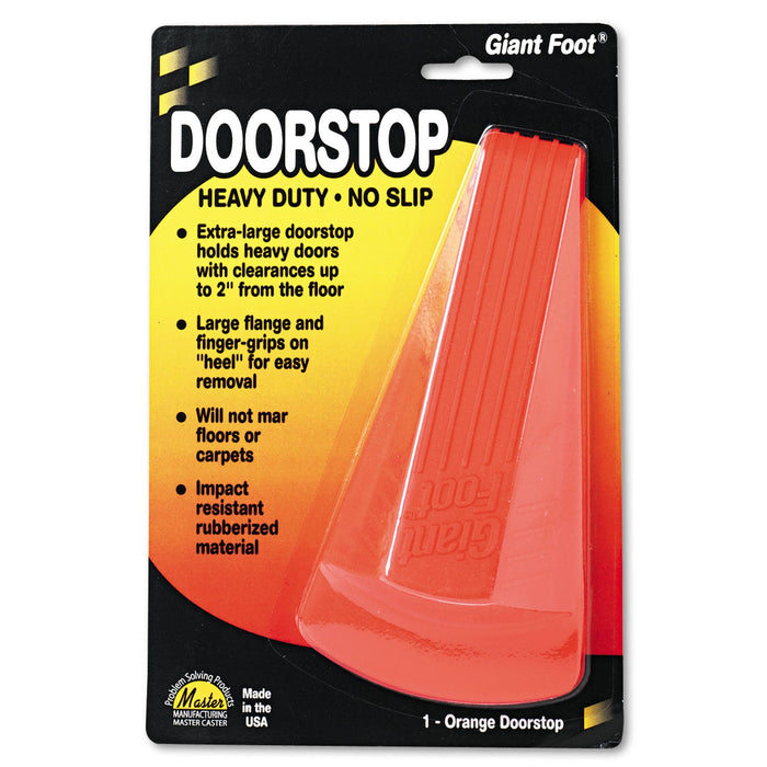Master Caster Giant Foot Doorstop, No-Slip Rubber Wedge, 3.5w x 6.75d x 2h, Safety Orange