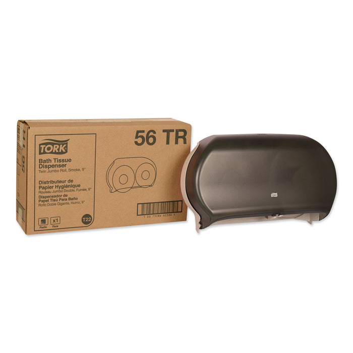 Tork Twin Jumbo Roll Bath Tissue Dispenser, 19.29 x 5.51 x 11.83, Smoke/Gray