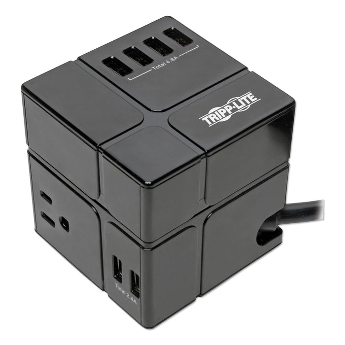 Tripp Lite Power Cube Surge Protector, 3 AC Outlets/6 USB-A Ports, 6 ft Cord, 540 J, Black