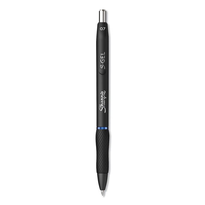 Sharpie S-Gel High-Performance Gel Pen, Retractable, Medium 0.7 mm, Blue Ink, Black Barrel, Dozen