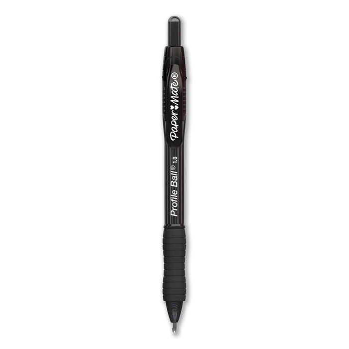 Paper Mate Profile Ballpoint Pen, Retractable, Medium 1 mm, Black Ink, Translucent Black Barrel, Dozen