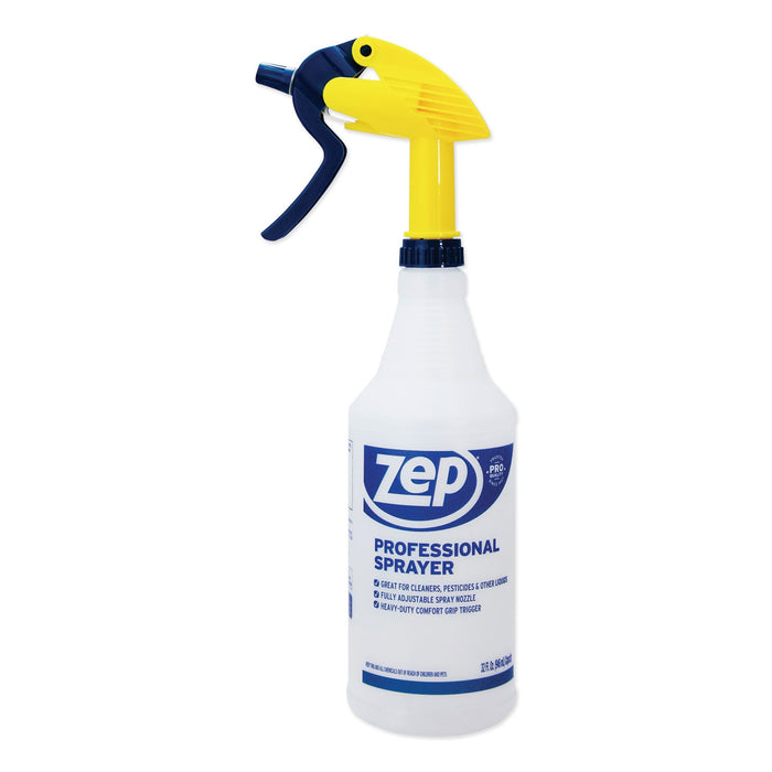 Zep Commercial Professional Spray Bottle, 32 oz, Blue/Gold/Clear, 36/Carton