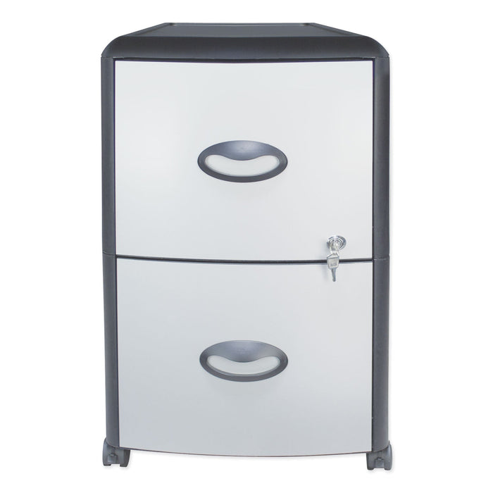 Storex Mobile Filing Cabinet with Metal Siding, 2 Letter-Size File Drawers, Silver/Black, 19" x 15" x 23"