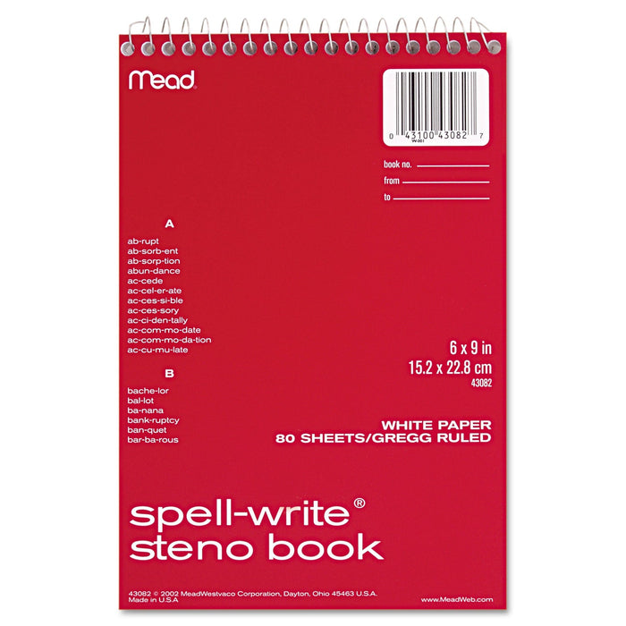 Mead Spell-Write Wirebound Steno Pad, Gregg Rule, Randomly Assorted Cover Colors, 80 White 6 x 9 Sheets