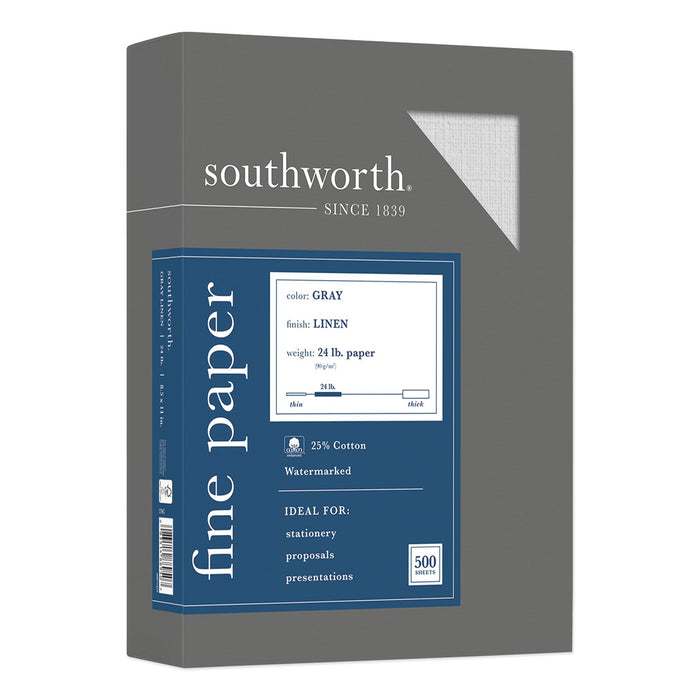 Southworth 25% Cotton Linen Business Paper, 24 lb Bond Weight, 8.5 x 11, Gray, 500/Ream