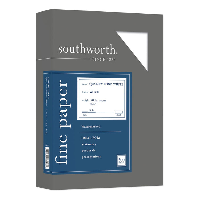 Southworth Quality Bond Business Paper, 95 Bright, 20 lb Bond Weight, 8.5 x 11, White, 500/Ream