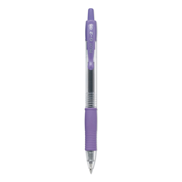 Pilot G2 Premium Gel Pen, Retractable, Extra-Fine 0.5 mm, Purple Ink, Smoke Barrel, Dozen
