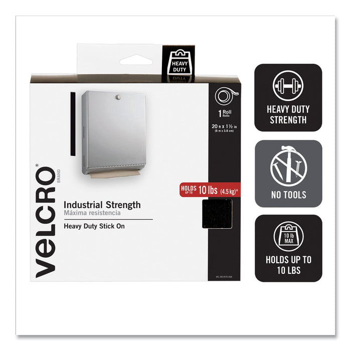 VELCRO Industrial-Strength Heavy-Duty Fasteners with Dispenser Box, 2" x 15 ft, Black