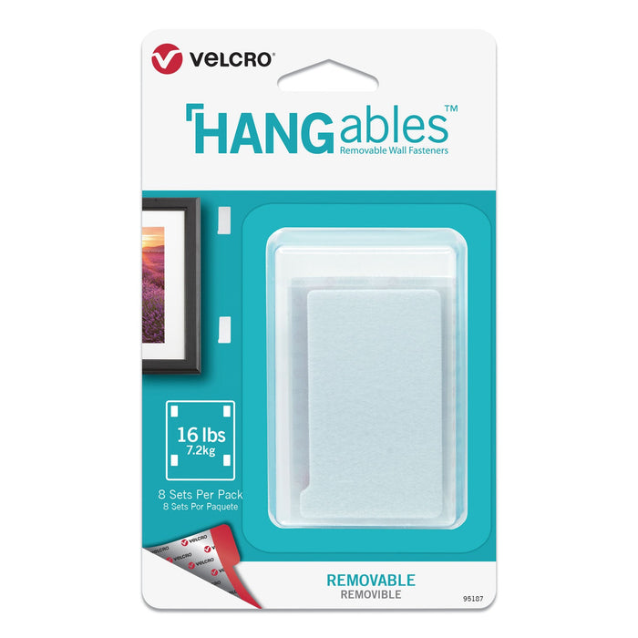 VELCRO HANGables Removable Wall Fasteners, 1.75" x 3", White, 8/Pack