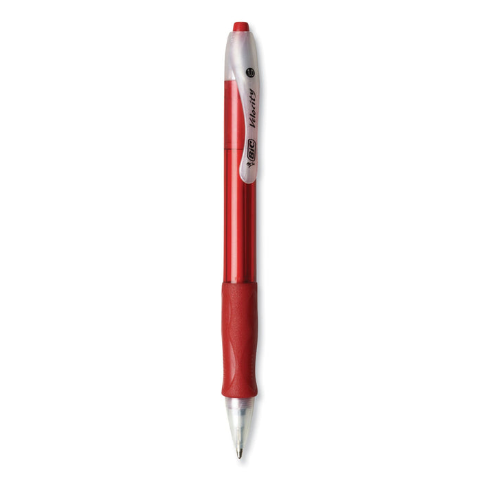 BIC Velocity Easy Glide Ballpoint Pen, Retractable, Medium 1 mm, Red Ink, Translucent Red Barrel, Dozen
