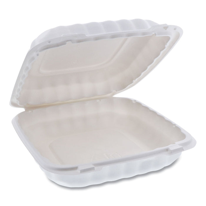 Pactiv Evergreen EarthChoice SmartLock Microwavable MFPP Hinged Lid Container, 9 x 9 x 3.1, White, Plastic, 120/Carton