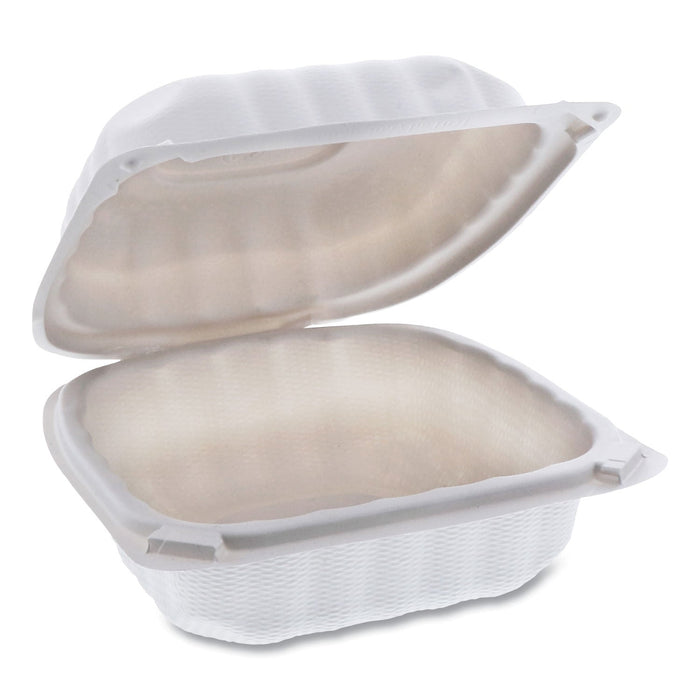 Pactiv Evergreen EarthChoice SmartLock Microwavable MFPP Hinged Lid Container, 6 x 6 x 3.1, White, Plastic, 400/Carton